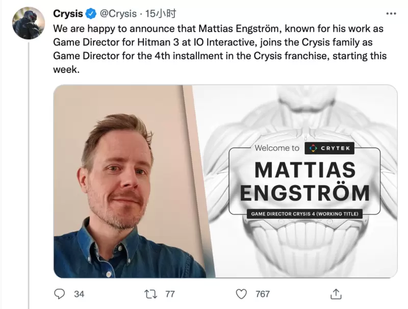 原《杀手3》游戏总监MattiasEngstörm将担任《孤岛危机4》总监