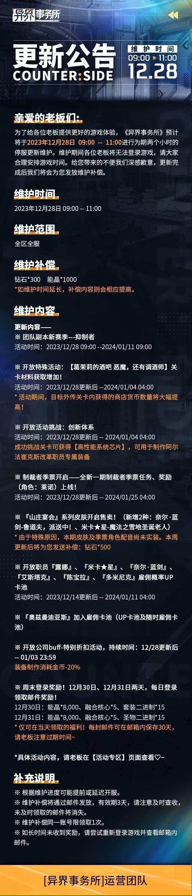 异界事务所12月28日更新了什么 异界事务所12月28日更新维护公告图1